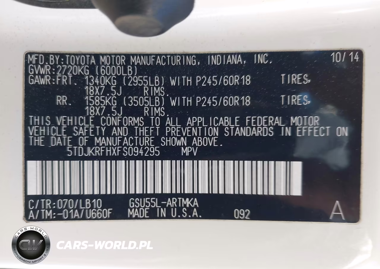 2015 Toyota Highlander Xle V6 VIN:5TDJKRFHXFS094295 - 9