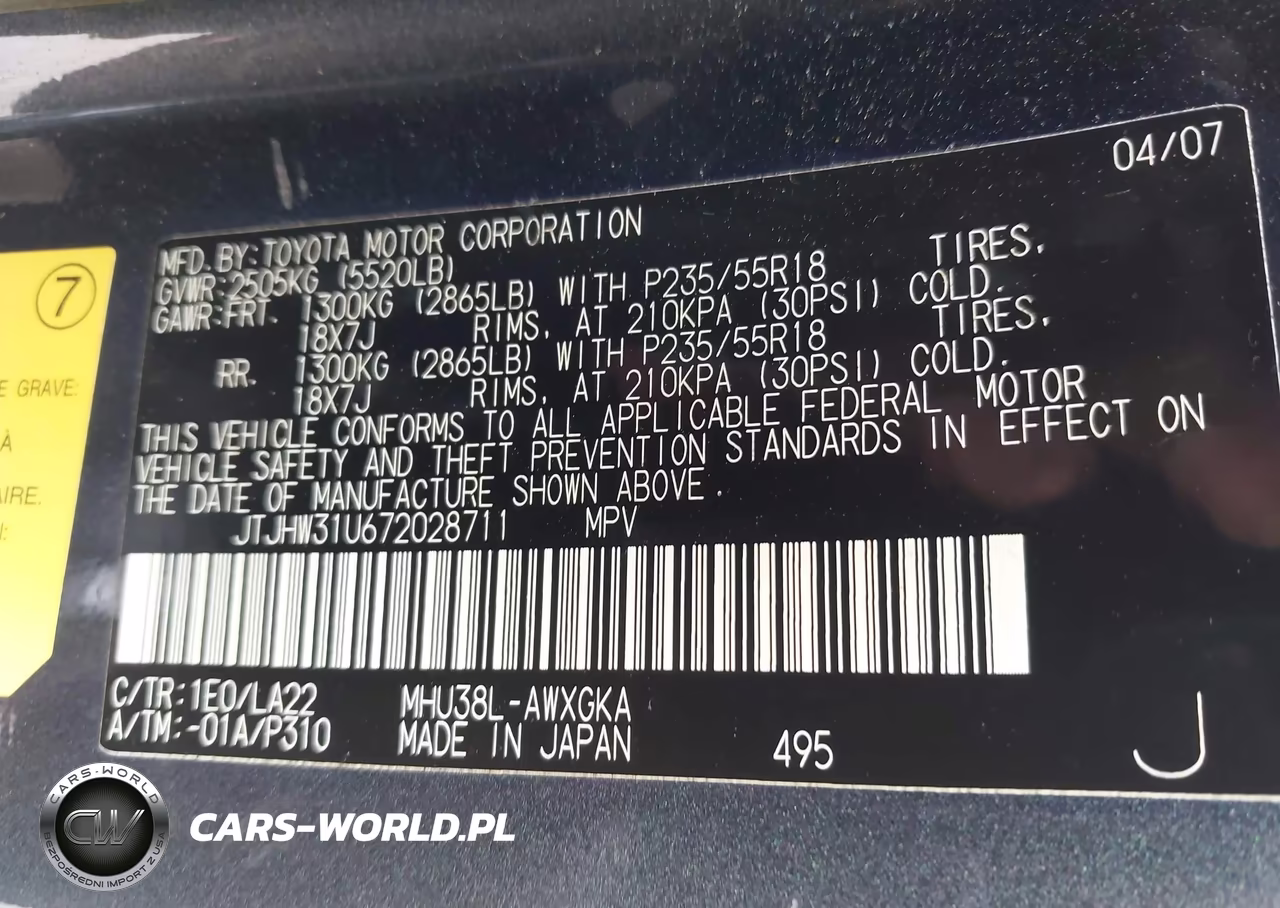 2007 Lexus Rx 400H VIN:JTJHW31U672028711 - 9