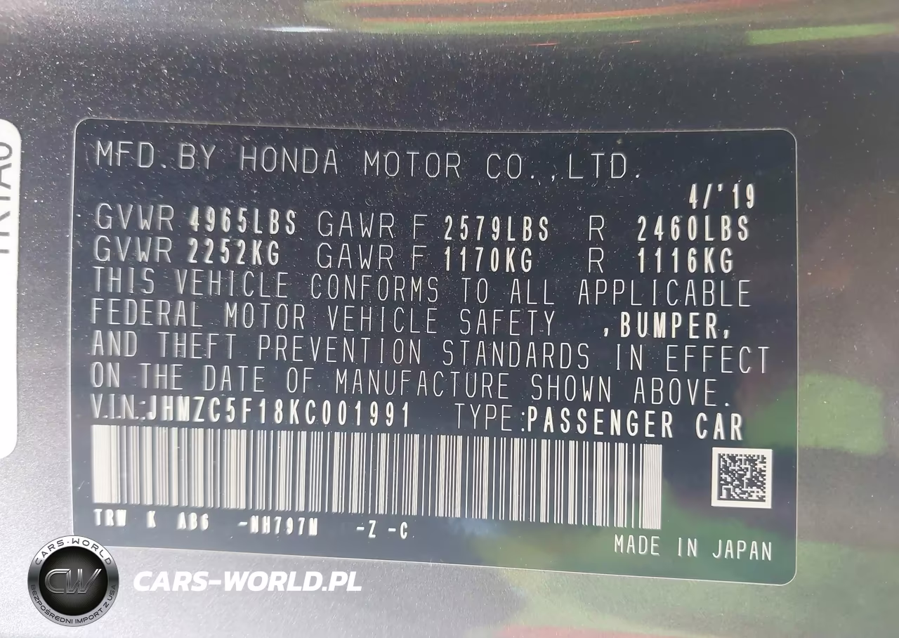 2019 Honda Clarity Plug-In Hybrid VIN:JHMZC5F18KC001991 - 9