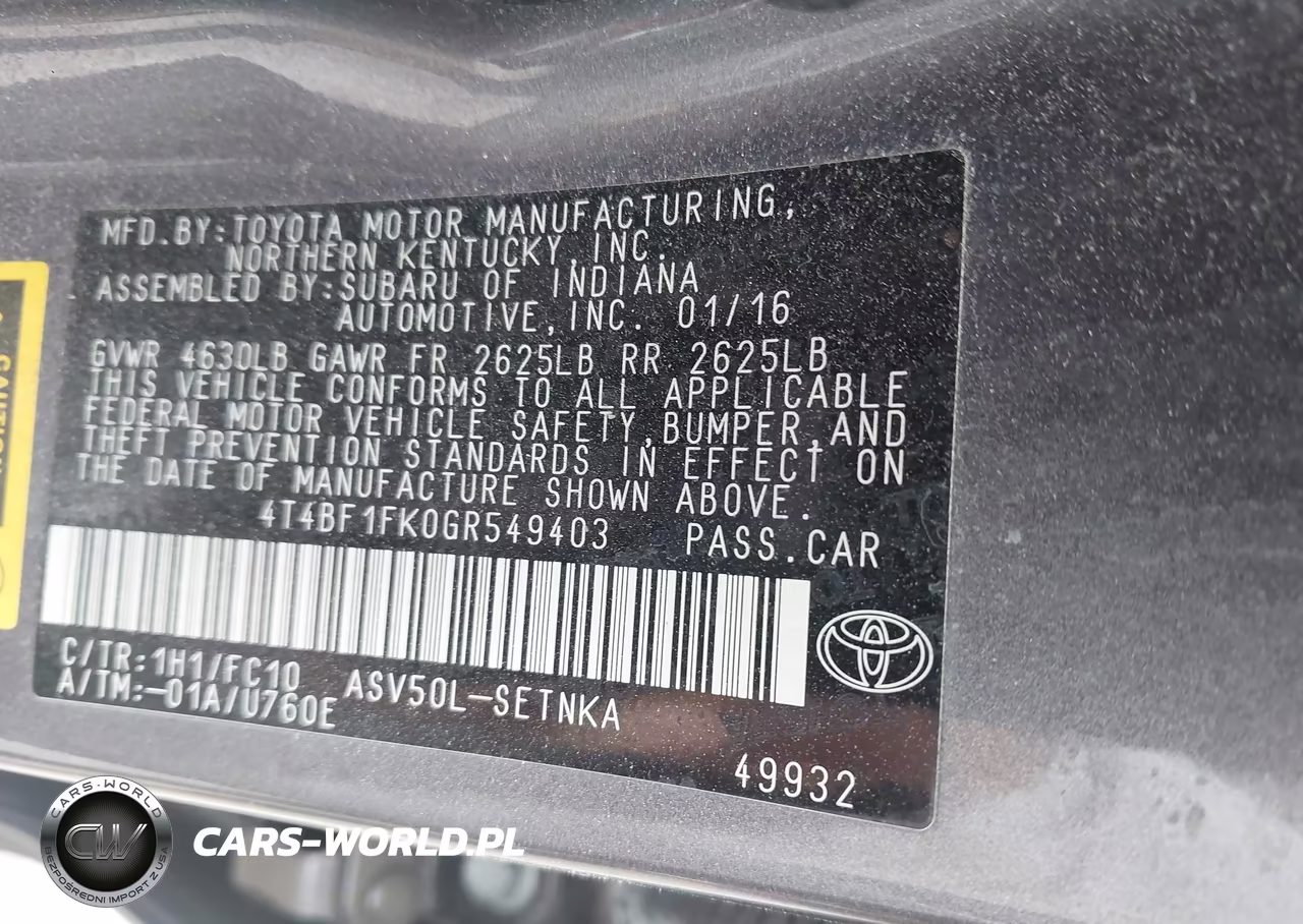 2016 Toyota Camry Le VIN:4T4BF1FK0GR549403 - 9