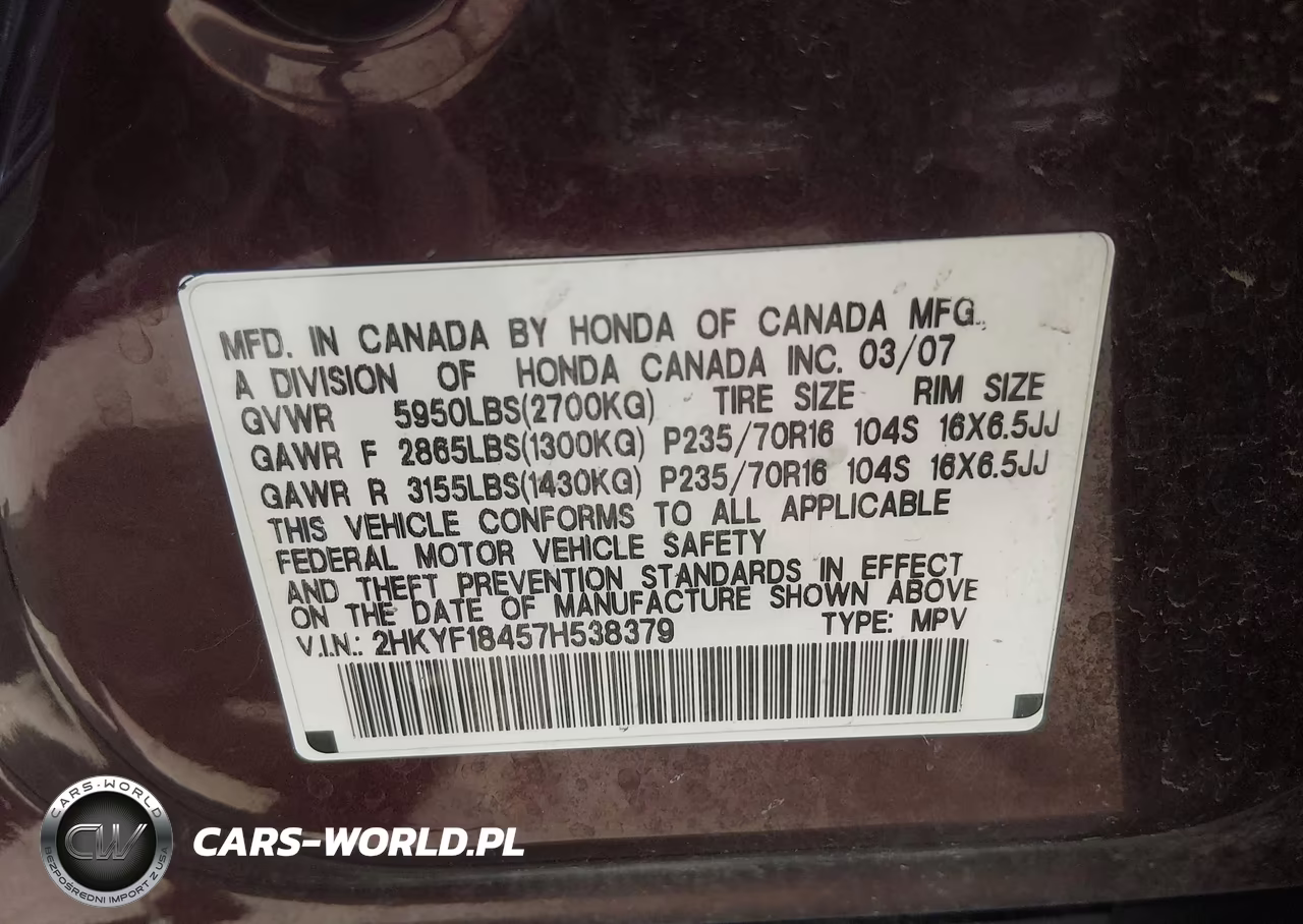 2007 Honda Pilot Ex VIN:2HKYF18457H538379 - 9