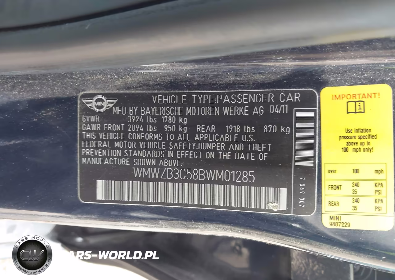 2011 Mini Cooper Countryman VIN:WMWZB3C58BWM01285 - 9