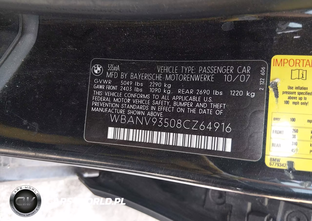 2008 BMW 535Xi VIN:WBANV93508CZ64916 - 9