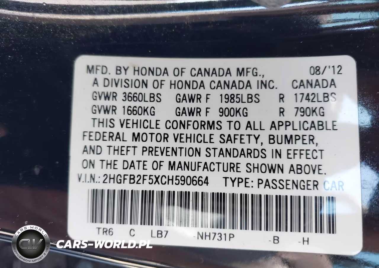2012 Honda Civic Lx VIN:2HGFB2F5XCH590664 - 9