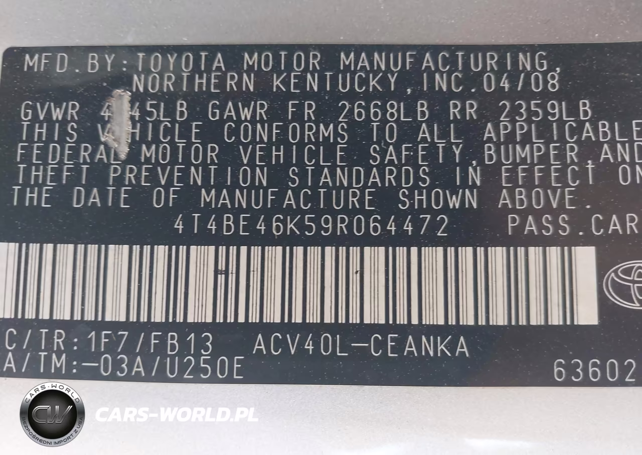 2009 Toyota Camry Le VIN:4T4BE46K59R064472 - 9