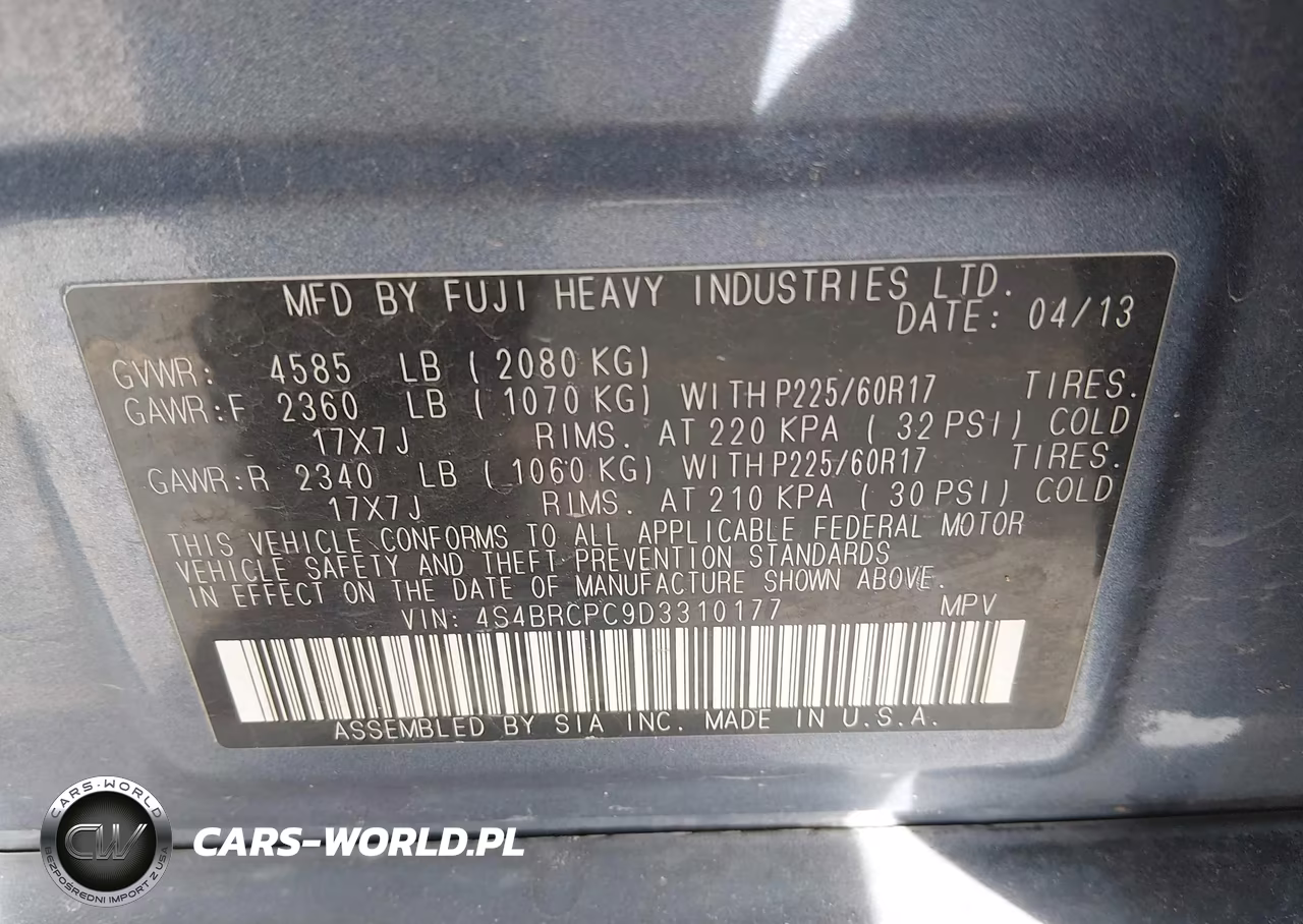 2013 Subaru Outback 2.5I Limited VIN:4S4BRCPC9D3310177 - 9