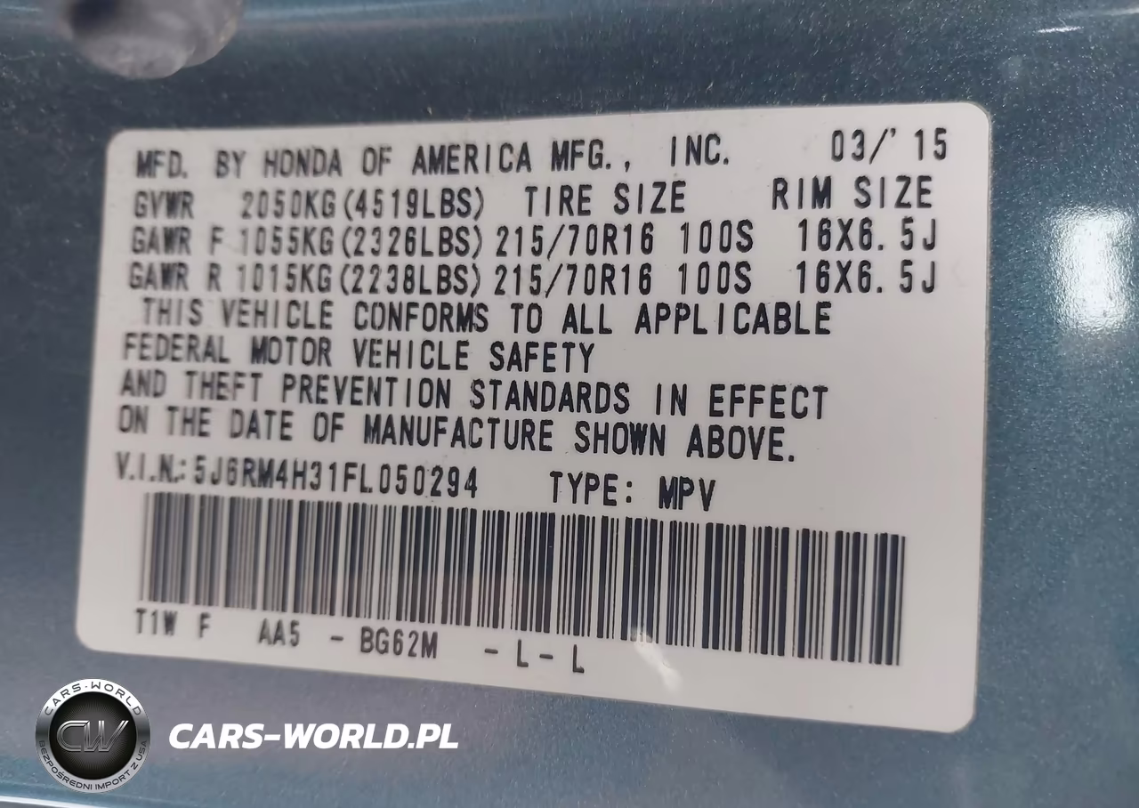 2015 Honda Cr-V Lx VIN:5J6RM4H31FL050294 - 9