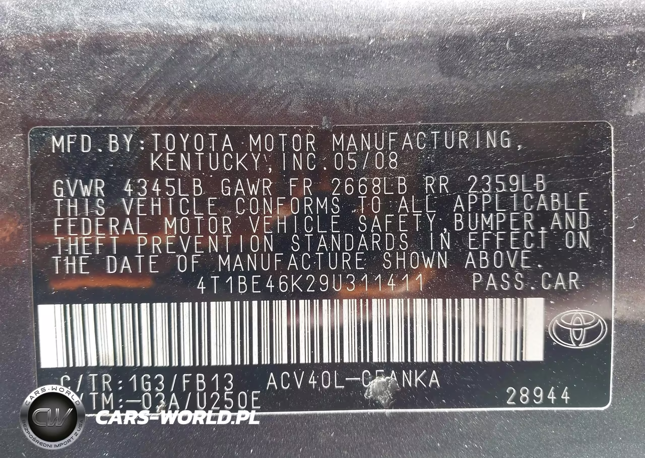 TOYOTA CAMRY BASE VIN:4T1BE46K29U311411 - 9