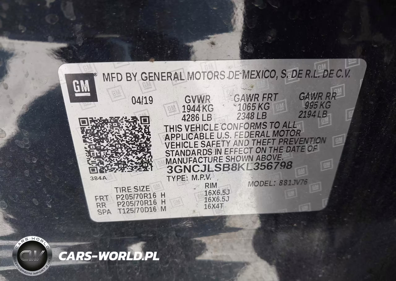 2019 Chevrolet Trax Lt VIN:3GNCJLSB8KL356798 - 9