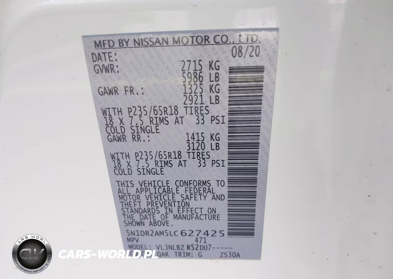 2020 Nissan Pathfinder S 4Wd VIN:5N1DR2AM5LC627425 - 9