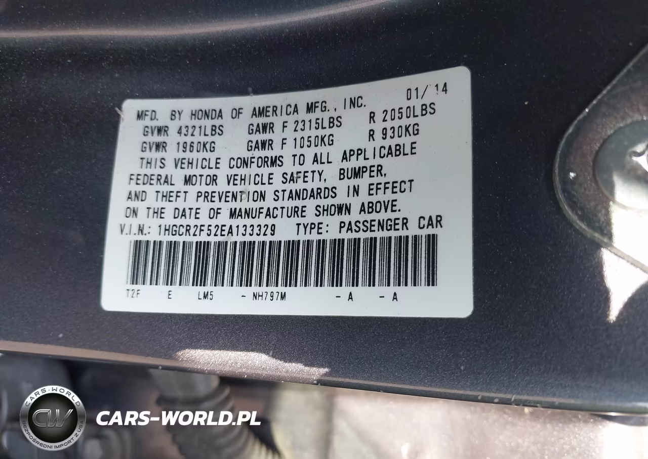 2014 Honda Accord Sport VIN:1HGCR2F52EA133329 - 9