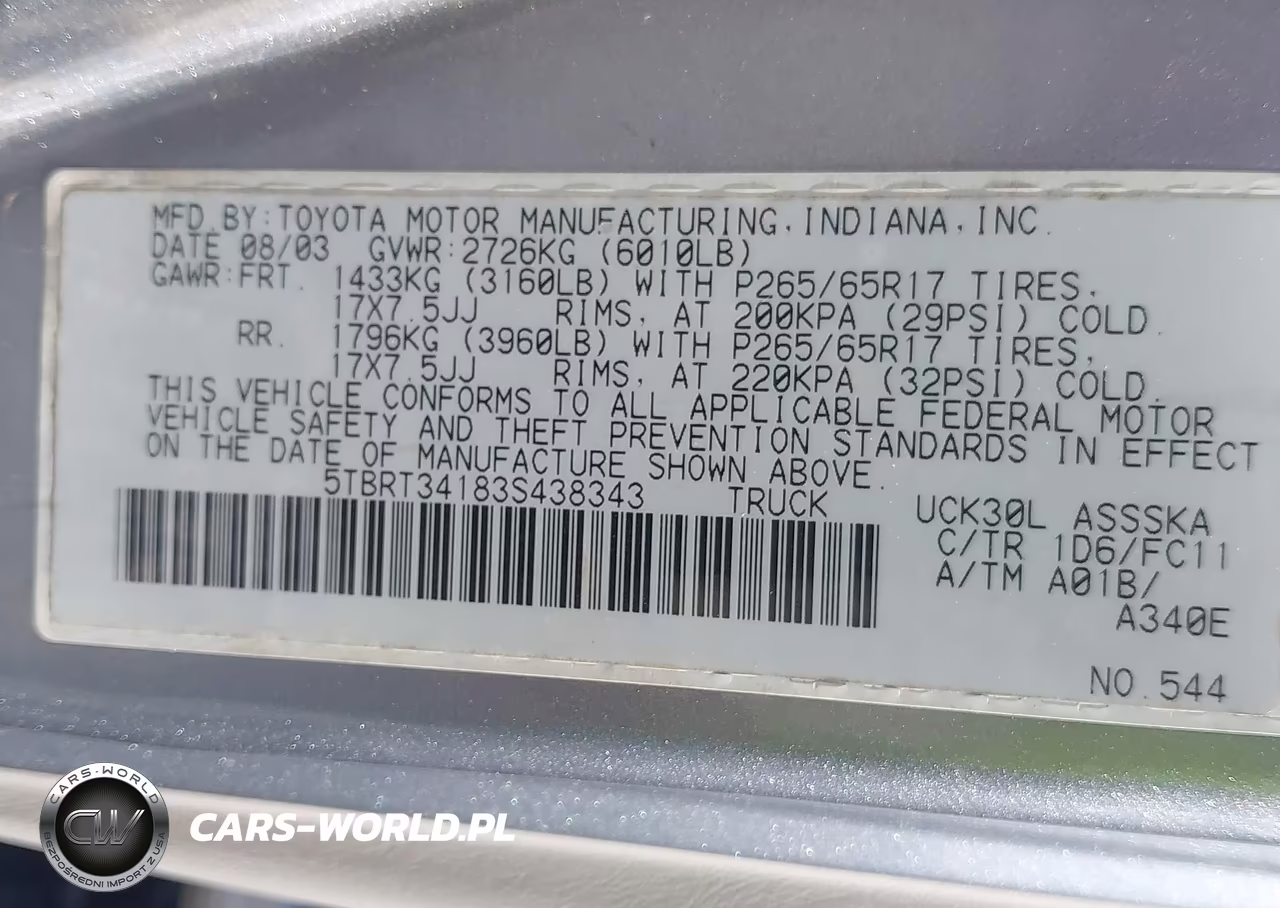 2003 Toyota Tundra Sr5 V8 VIN:5TBRT34183S438343 - 9