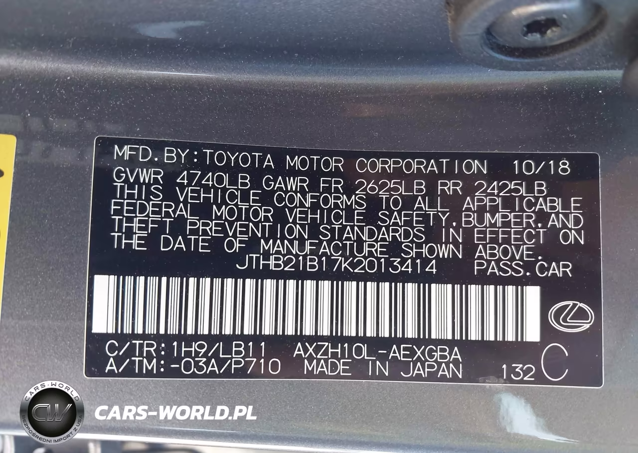 2019 Lexus Es 300H Luxury VIN:JTHB21B17K2013414 - 9
