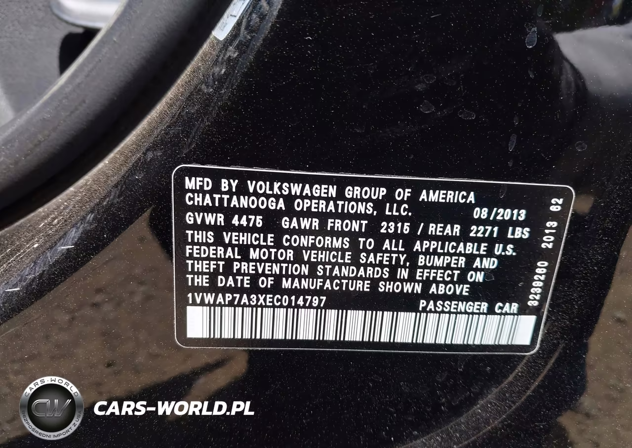 2014 Volkswagen Passat 2.5L S VIN:1VWAP7A3XEC014797 - 9