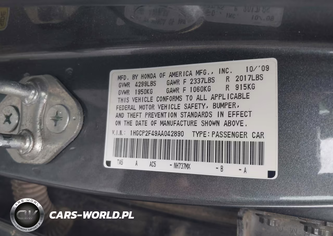 2010 Honda Accord 2.4 Lx-P VIN:1HGCP2F49AA042890 - 9