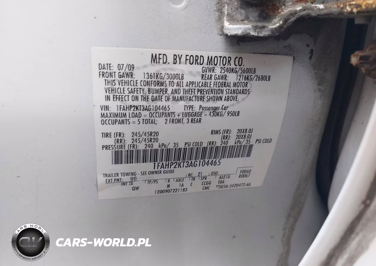 2010 Ford Taurus Sho VIN:1FAHP2KT3AG104465 - 9