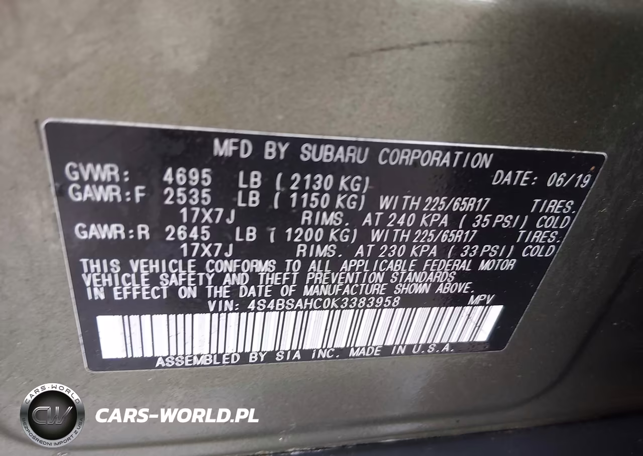 2019 Subaru Outback 2.5I Premium VIN:4S4BSAHC0K3383958 - 9