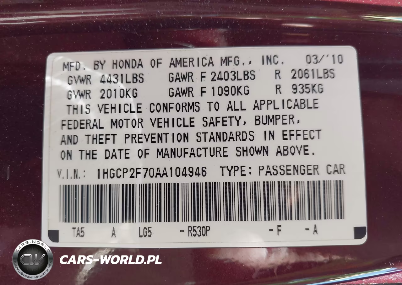 2010 Honda Accord 2.4 Ex VIN:1HGCP2F70AA104946 - 9