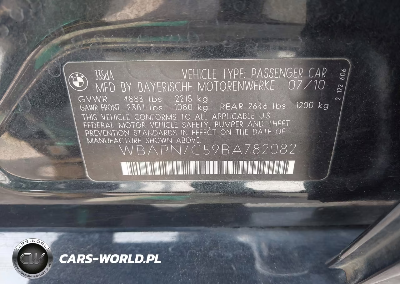 2011 BMW 335D VIN:WBAPN7C59BA782082 - 9