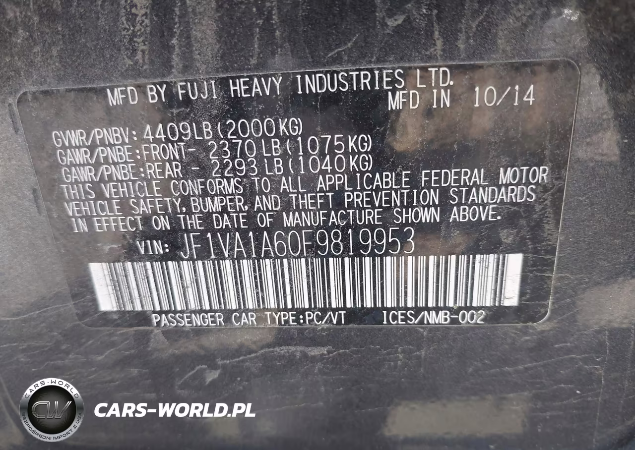 2015 Subaru Wrx VIN:JF1VA1A60F9819953 - 9