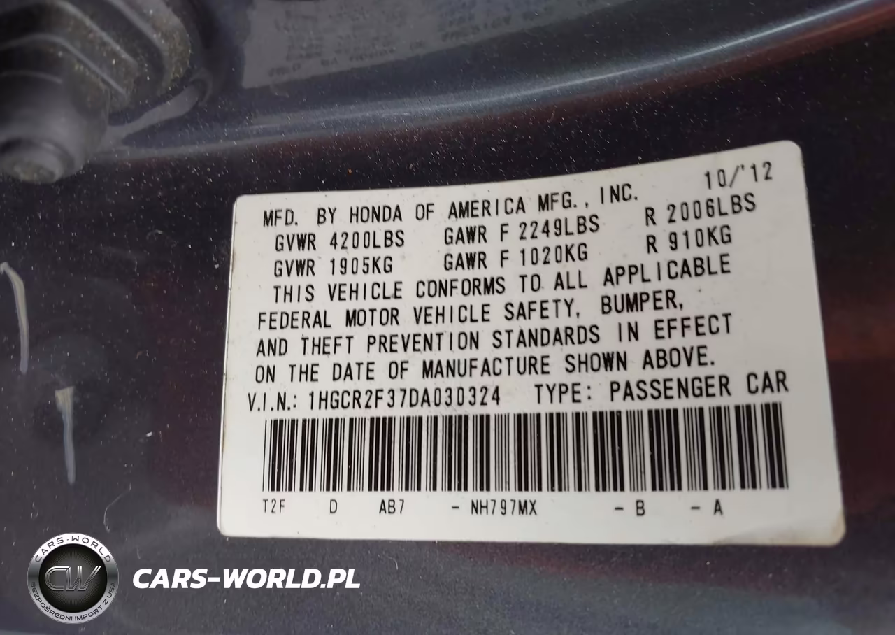 2013 Honda Accord Lx VIN:1HGCR2F37DA030324 - 9