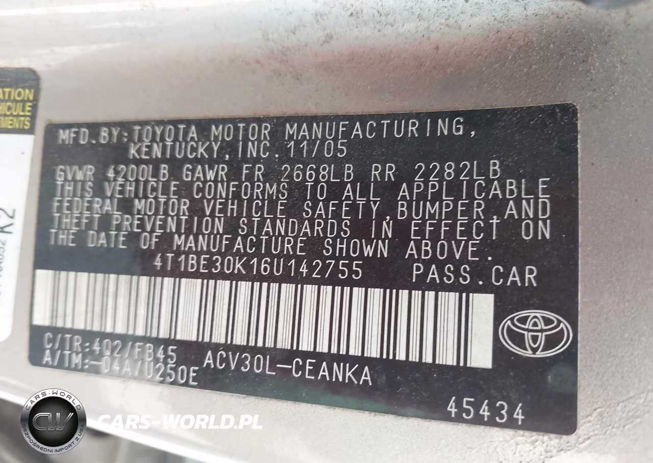 2006 Toyota Camry Le VIN:4T1BE30K16U142755 - 9