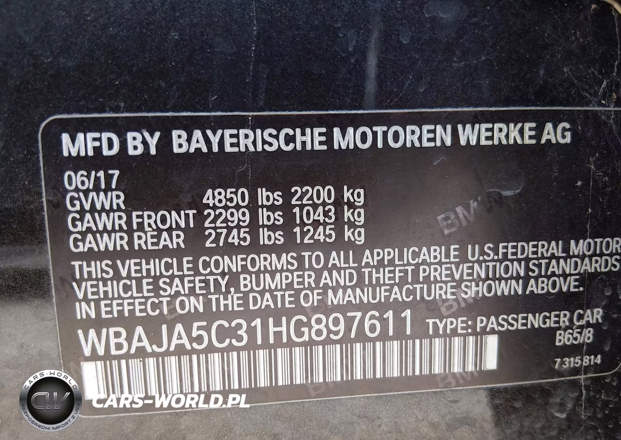 2017 BMW 530I VIN:WBAJA5C31HG897611 - 9