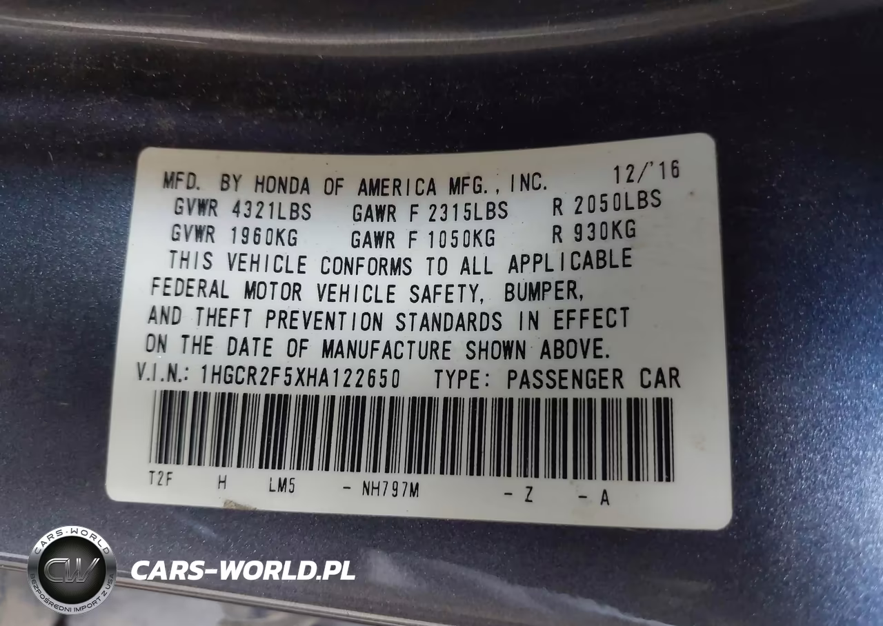 2017 Honda Accord Sport VIN:1HGCR2F5XHA122650 - 9