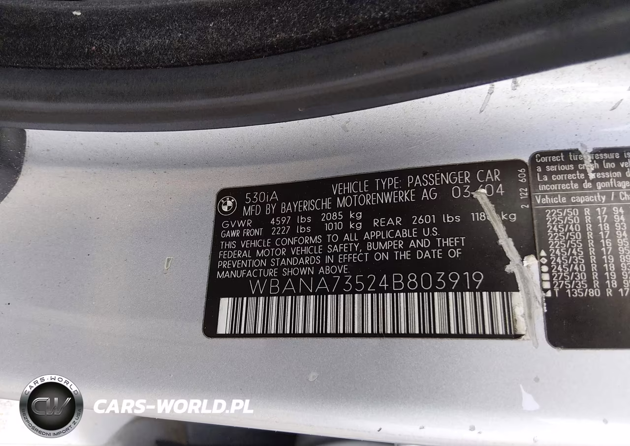 2004 BMW 530I VIN:WBANA73524B803919 - 9