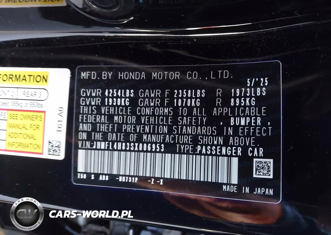 2025 Honda Civic Hybrid Sport VIN:JHMFL4H83SX006953 - 9