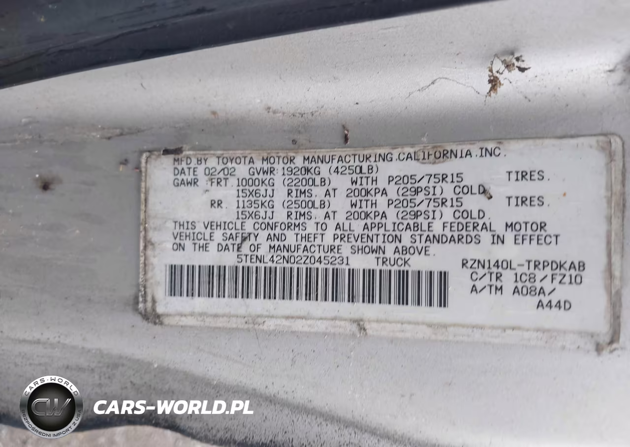 2002 Toyota Tacoma VIN:5TENL42N02Z045231 - 9