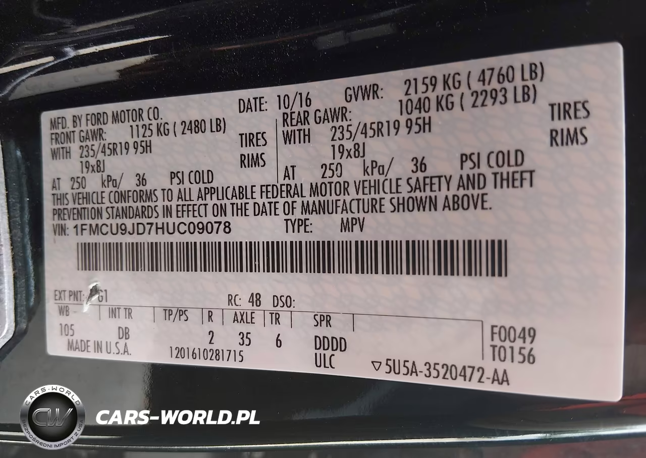 2017 Ford Escape Titanium VIN:1FMCU9JD7HUC09078 - 9