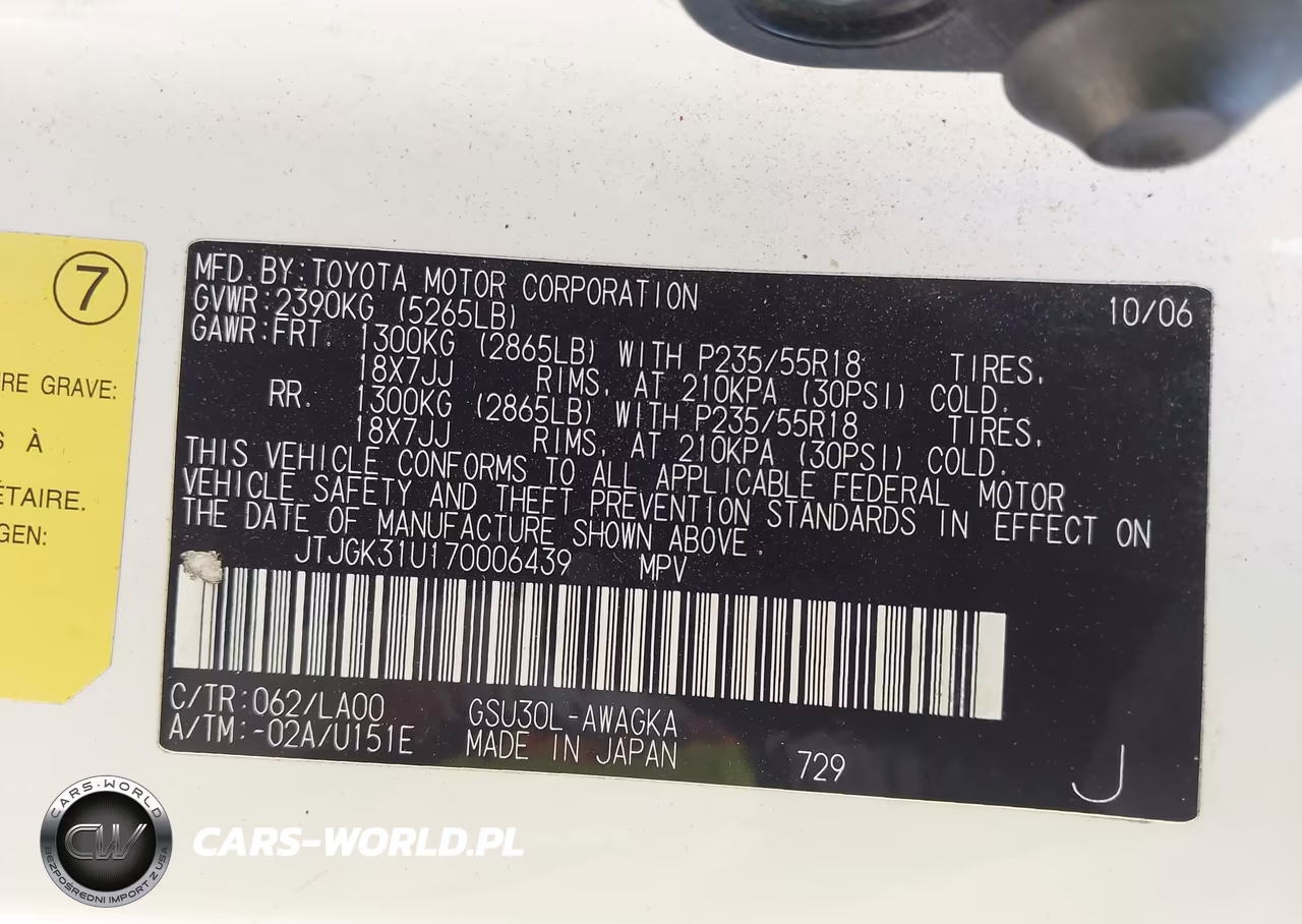 2007 Lexus Rx 350 VIN:JTJGK31U170006439 - 9