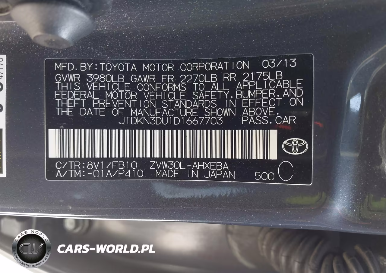 2013 Toyota Prius Two VIN:JTDKN3DU1D1667703 - 9