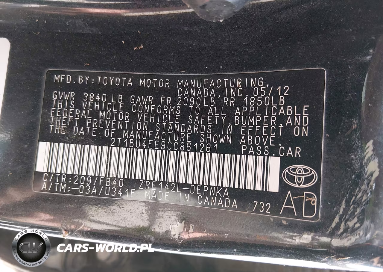2012 Toyota Corolla Le VIN:2T1BU4EE9CC861261 - 9