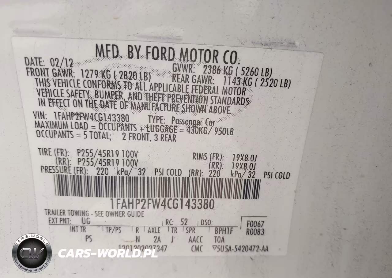 2012 Ford Taurus Limited VIN:1FAHP2FW4CG143380 - 9