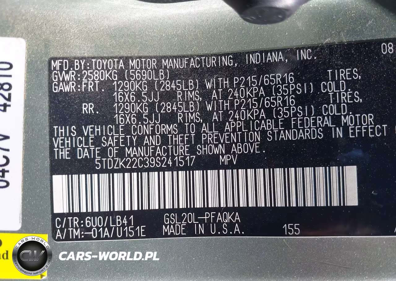 2009 Toyota Sienna Xle VIN:5TDZK22C39S241517 - 9