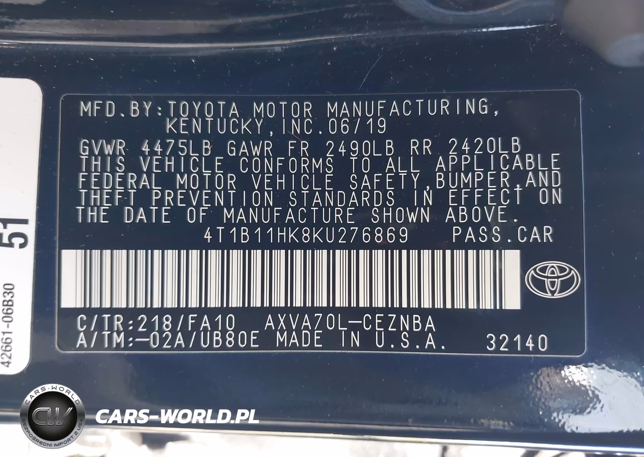 2019 Toyota Camry Le VIN:4T1B11HK8KU276869 - 9