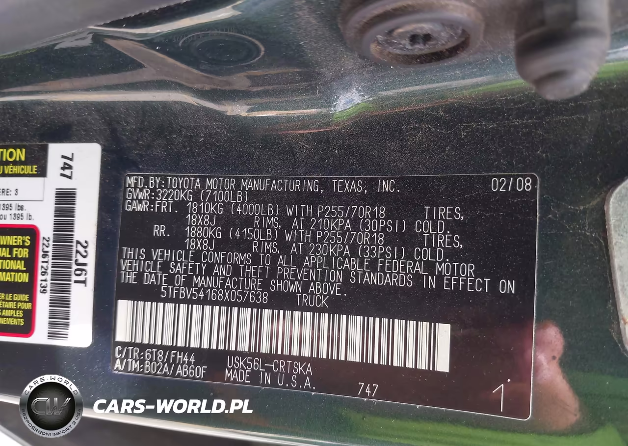2008 Toyota Tundra Base 5.7L V8 VIN:5TFBV54168X057638 - 9