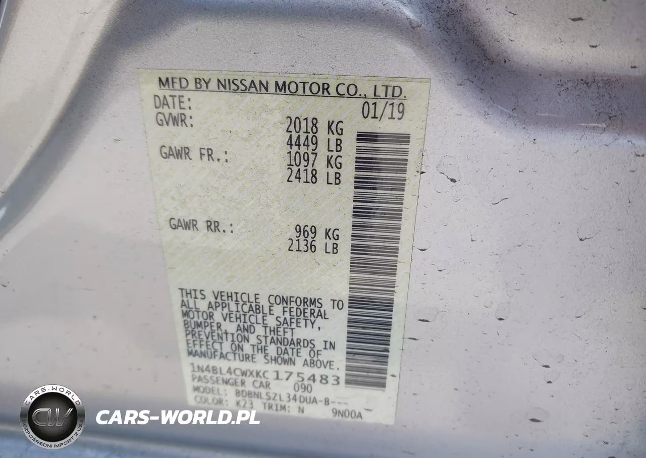 2019 Nissan Altima 2.5 Sr VIN:1N4BL4CWXKC175483 - 9