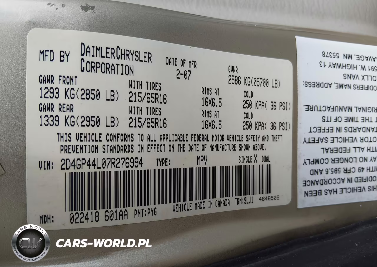 2007 Dodge Grand Caravan Sxt VIN:2D4GP44L07R276994 - 9