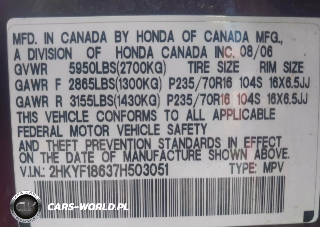 2007 Honda Pilot Ex-L VIN:2HKYF18637H503051 - 9