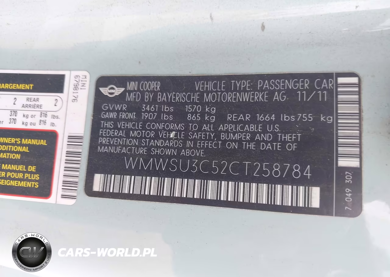 2012 Mini Cooper VIN:WMWSU3C52CT258784 - 9