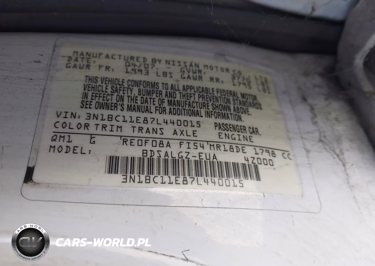 2007 Nissan Versa 1.8Sl VIN:3N1BC11E87L440015 - 9