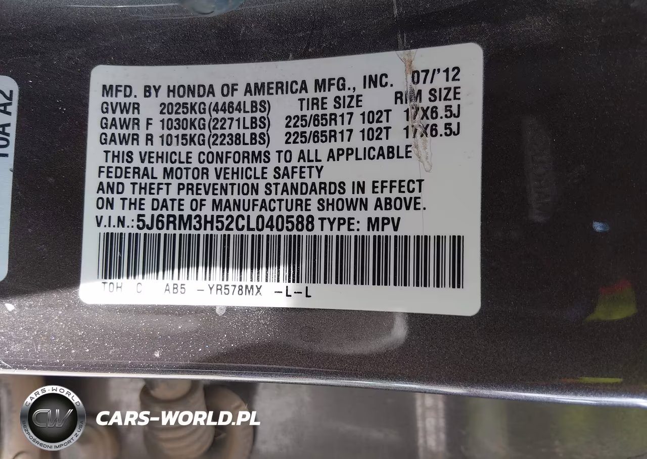 2012 Honda Cr-V Ex VIN:5J6RM3H52CL040588 - 9