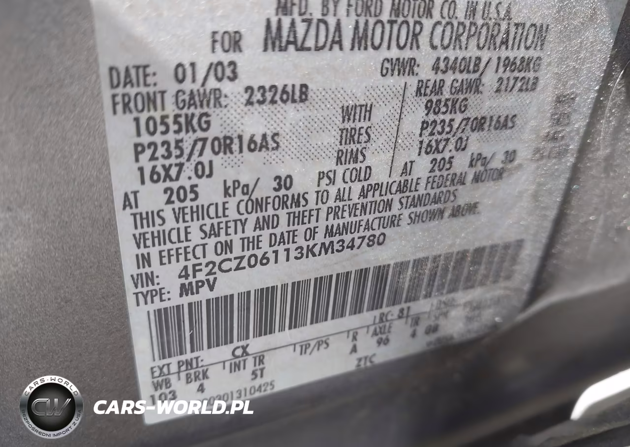 2003 Mazda Tribute Es V6 VIN:4F2CZ06113KM34780 - 9