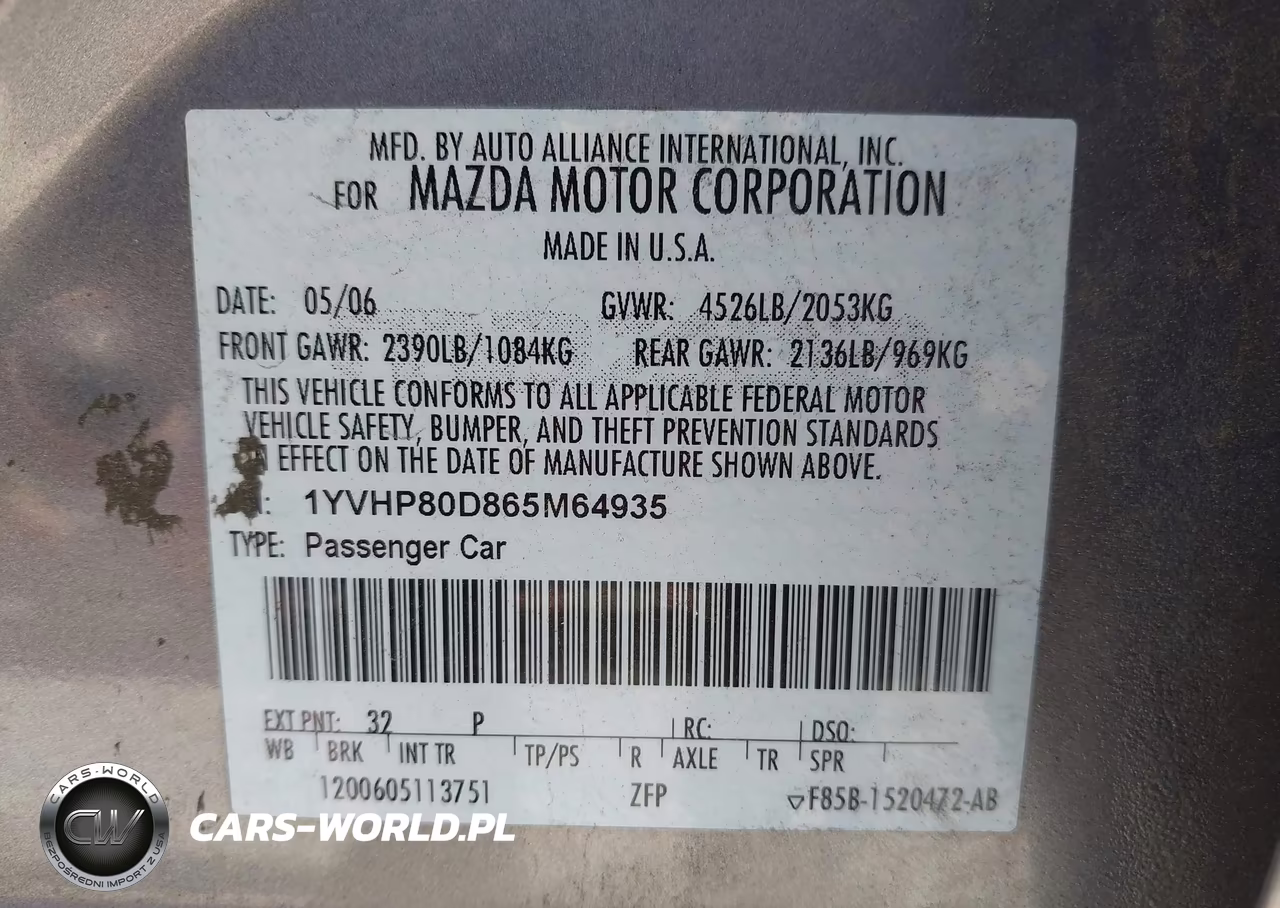 2006 Mazda Mazda6 S VIN:1YVHP80D865M64935 - 9