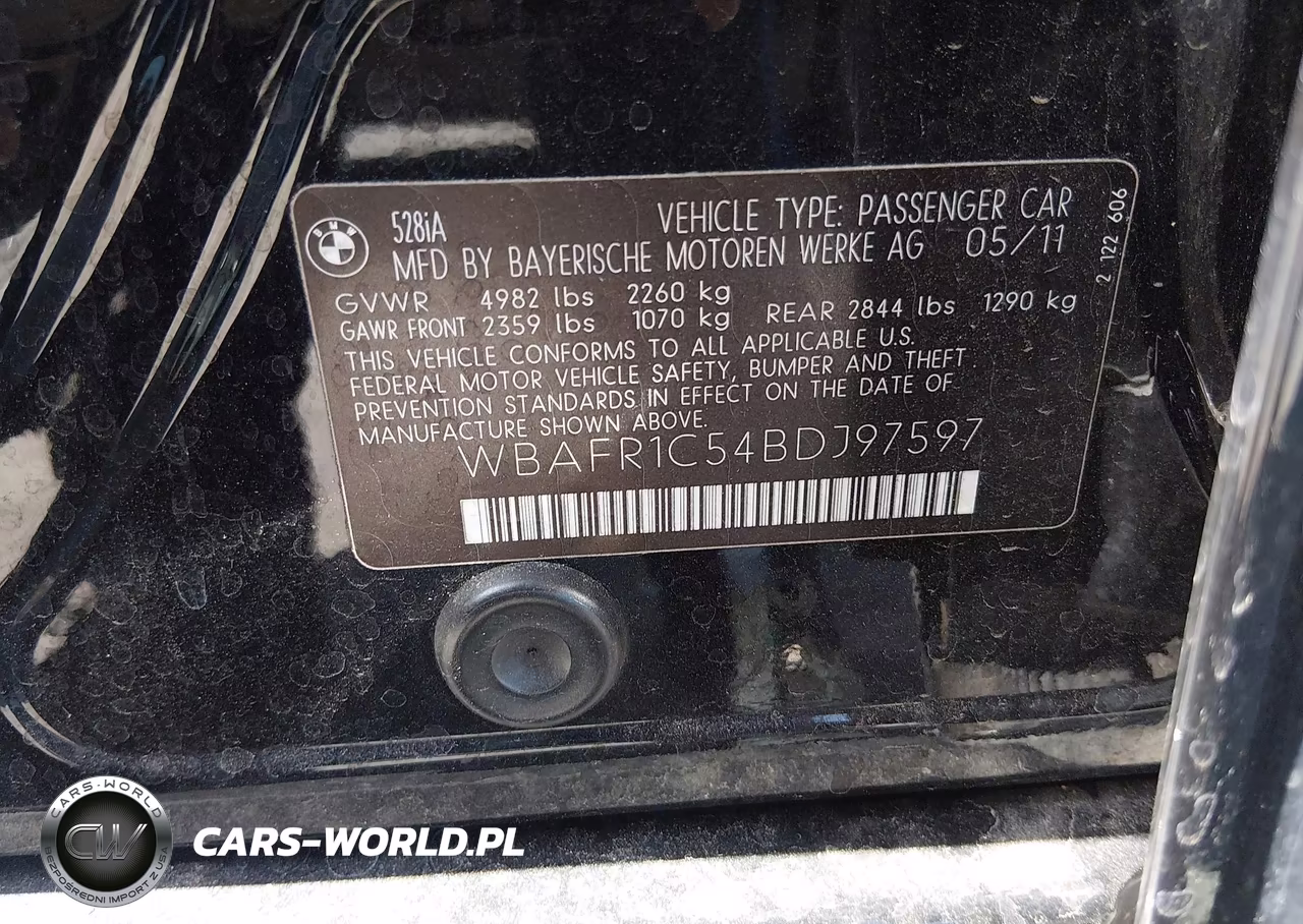 2011 BMW 528I VIN:WBAFR1C54BDJ97597 - 9