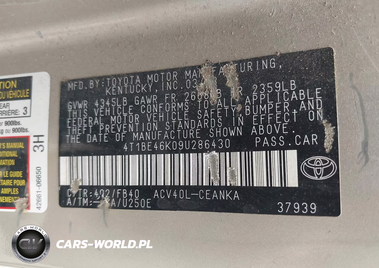 2009 Toyota Camry Le VIN:4T1BE46K09U286430 - 9