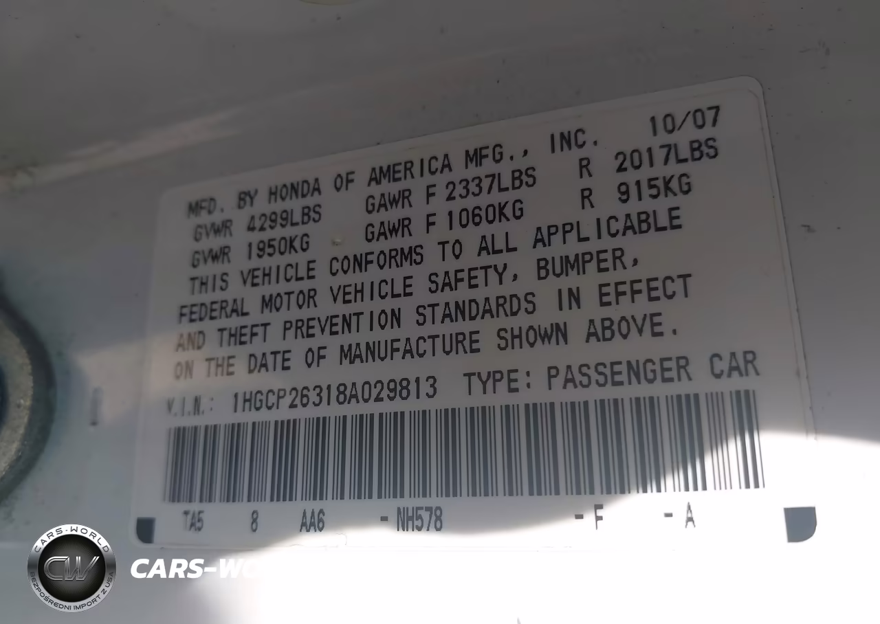 2008 Honda Accord 2.4 Lx VIN:1HGCP26318A029813 - 9
